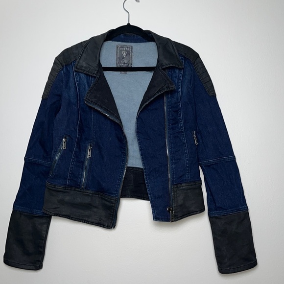 Guess Y2K Denim Leather Moto Jacket Small - Picture 4 of 16